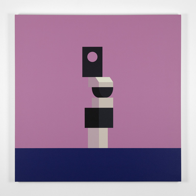 Jennifer Marman and Daniel Borins, Staring, 2022, acrylic on canvas, 36 x 36 (painting with colourful blocks stacked in a tower)